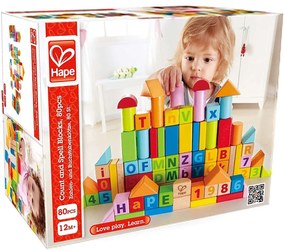 Hape - Дървени кубчета с цифри и букви, 80 броя