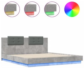 3209999 vidaXL Рамка за легло с табла и LED осветление бетонно сив 160x200 см