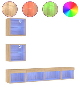 3216699 vidaXL ТВ стенни модули с LED, 5 части, сонома дъб, инженерно дърво