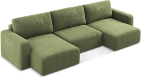 Зелен шенилов сгъваем/с място за съхранение ъглов диван (U форма) Kona – Makamii