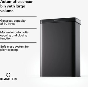 Klarstein Touchless, сензорен кош за отпадъци, 60 л, неръждаема стомана, плавно затваряне, захранване с батерии, LED дисплей, таймер