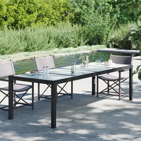 316725 vidaXL Градинска маса черна 250x100x75 см закалено стъкло и полиратан
