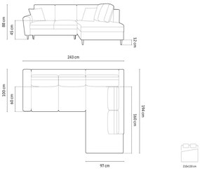 Бежов кадифен разтегателен ъглов диван с място за съхранение (десен ъгъл/L форма) Kyoto – Cosmopolitan Design