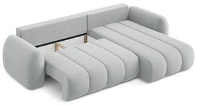 Светлосив разтегателен ъглов диван с място за съхранение от букле (десен ъгъл) Pele – Makamii