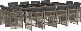 3211040 vidaXL Градински комплект от 13 части с възглавници сив полиратан