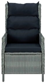 313301 vidaXL Накланящ се градински стол с възглавници, полиратан, светлосив