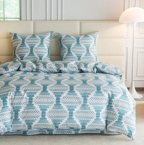 Бяло спално бельо от синтетичен памук с бохо шарка в тюркоазено-сини тонове Ширина: 160 см | Дължина: 200 см