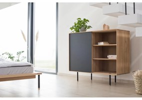 Черен/естествен нисък скрин от масивен дъб 118x100 cm Fina – Gazzda