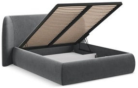 Тъмносиво двойно тапицирано легло с място за съхранение и включена подматрачна рамка 140x200 cm Hauke – Makamii