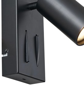 Модерна стенна лампа черна 2 светлини с накланяне и USB-C порт - Lesly