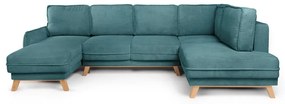 Тюркоаз сгъваем ъглов диван от рипсено кадифе (десен ъгъл/"U" форма) Tori – Bonami Selection