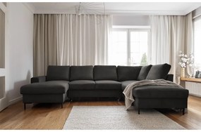 Тъмносив разтегателен ъглов диван от рипсено кадифе (десен ъгъл) Lofty Lilly – Miuform