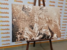 Картина на платно – Модерни рисувани божури в сепия