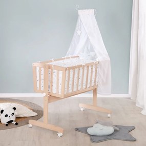 Люлка 40x90 cm от масивен бук на колелца/с балдахин в естествен цвят – Roba