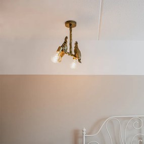 Винтидж таванна лампа месинг 2-светлина - Animal Parrot