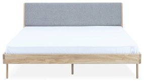 Дъбово двойно легло с тапицерия в сив/естествен цвят 140x200 cm Fawn - Gazzda