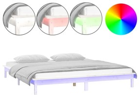 820642 vidaXL LED рамка за легло бяла 120x190 см Small Double масивно дърво