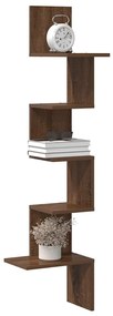 860523 vidaXL Стенен ъглов рафт, кафяв дъб, 32x32x127,5 см, инженерно дърво