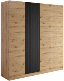 Гардероб Como с четири врати-Естествено дърво-Черен