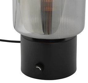 Лампа за маса в стил арт деко черна с опушено стъкло - Laura