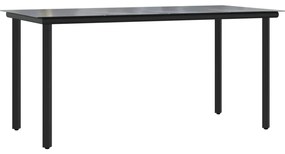 319283 vidaXL Градинска маса, черна, 160x80x74 см, стомана и закалено стъкло