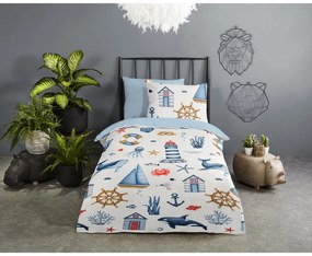 Синьо -кремаво памучно детско спално бельо за детско креватче 100x135 cm Ahoy – Good Morning