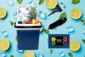 Преносим туристически USB хладилник 29 L, син, с дисплей