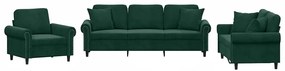 3202192 vidaXL Комплект дивани 3 части с възглавници, тъмнозелен, кадифе