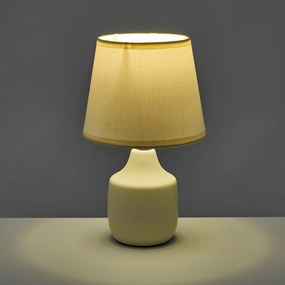 Керамична настолна лампа в бяло и кремаво с текстилен абажур (височина 24 cm) - Casa Selección