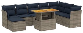 3275518 vidaXL Градински диван с възглавници, 9 части, полиратан, сив