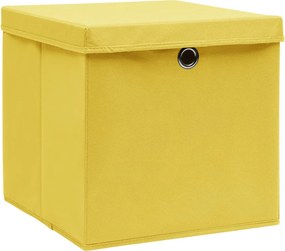 Кутии за съхранение с капаци 10 бр жълти 32x32x32 см текстил