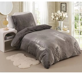 Сиво микроплюшено спално бельо за единично легло 140x200 cm - My House