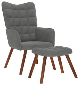 4016822 vidaXL Релаксиращ фотьойл с табуретка, тъмносив кадифе