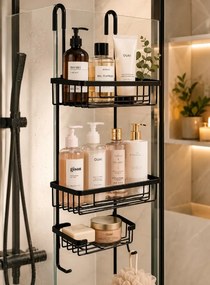 Рафт за баня без пробиване с 3 кошници, черен Loft дизайн
