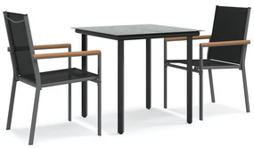 3187041 vidaXL Градински трапезен комплект 7 части черен текстилен и стомана