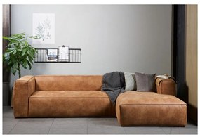 Кафяв ъглов диван от рециклирана кожа, десен ъгъл WOOOD Bean
