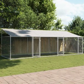 3209564 vidaXL Кучешка клетка с покрив и врати сив 6x2x2 м поцинкована стомана