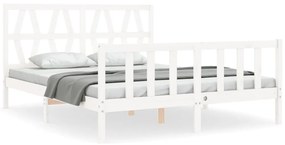 3192497 vidaXL Рамка за легло с табла бяла 5FT King Size масивно дърво