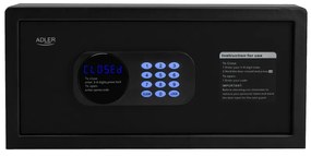 Електронен сейф Adler AD 1045, 200x420x370 мм, 14 л, Блокиране след 4 грешни опита, Предупреждение за изтощена батерия, Черен