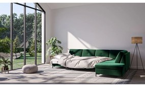 Тъмнозелен кадифен U-образен разтегателен диван, десен ъгъл Moor - Ghado
