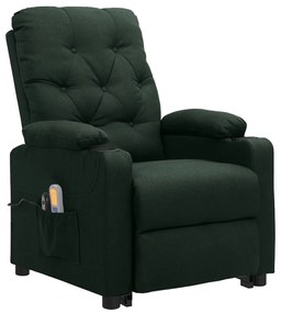 3093493 vidaXL Изправящ масажен стол, тъмнозелен, текстил