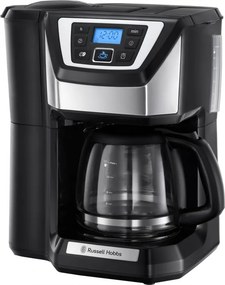 Кафемашина с вградена мелачка Russell Hobbs Victory Grind & Brew 22000-56, 1025W, 1.5 л, 250 гр, 12 чаши, Таймер, Вграден филтър, Черен/инокс