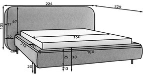 Бежово двойно легло 160x200 cm тапицирано с място за съхранение с включена подматрачна рамка Pointt – ELTAP