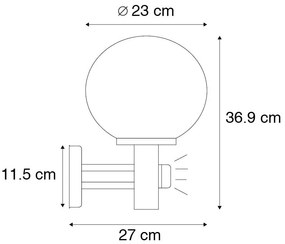 Външна стенна лампа черна с прозрачно стъкло с датчик за движение - Sfera