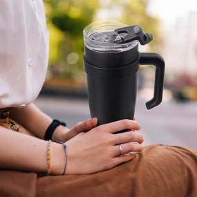 Черна термочаша със сламка 1,2 l Termo – Orion