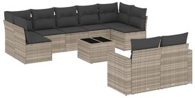 3219422 vidaXL Градински комплект с възглавници, 10 части, светлосив полиратан