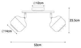 Дизайнерски прожектор черен със злато и опушено стъкло 2-светлина - Kyan