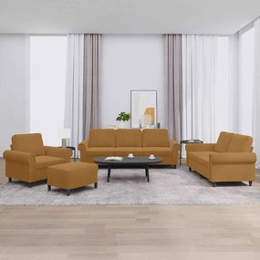 3202187 vidaXL Комплект дивани от 4 части с възглавници, кафяв, кадифе