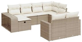3326062 vidaXL Градински диван с възглавници, 10 части, бежов полиратан