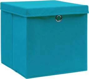Кутии за съхранение с капаци 4 бр бебешко сини 32x32x32 см плат